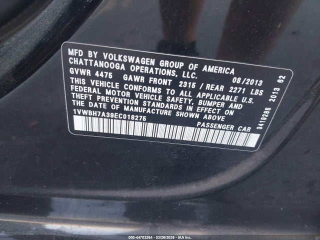 Продажа на аукционе авто 2014 Volkswagen Passat 2.5l Se, vin: 1VWBH7A39EC018275, номер лота: 44703264