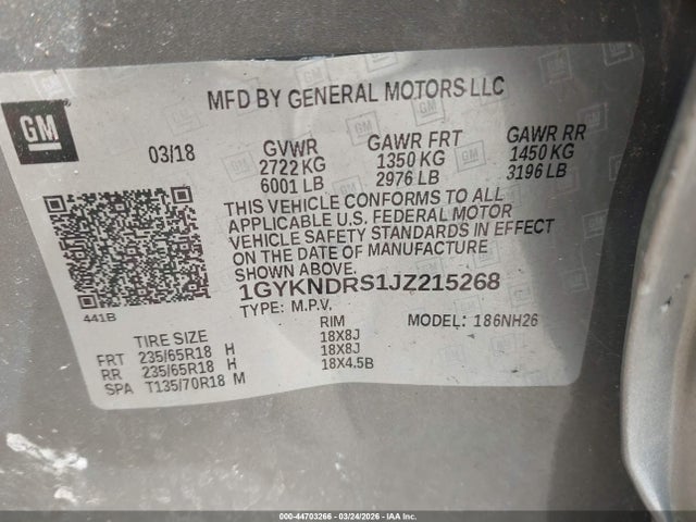 Продажа на аукционе авто 2018 Cadillac Xt5 Luxury, vin: 1GYKNDRS1JZ215268, номер лота: 44703266