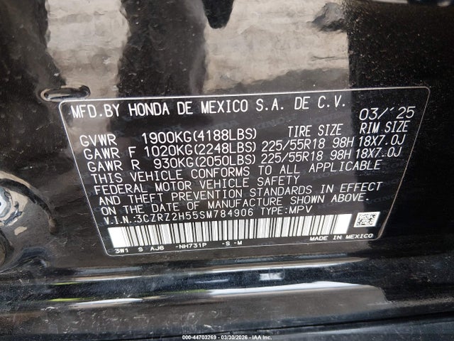Продаж на аукціоні авто 2025 Honda Hr-v Awd Sport, vin: 3CZRZ2H55SM784906, номер лоту: 44703269