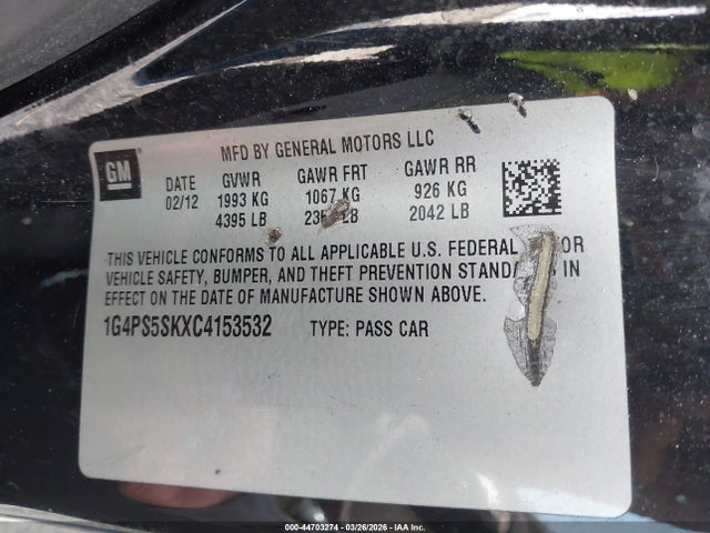 Aukcja sprzedaży 2012 Buick Verano Leather Group, vin: 1G4PS5SKXC4153532, numer aukcji: 44703274