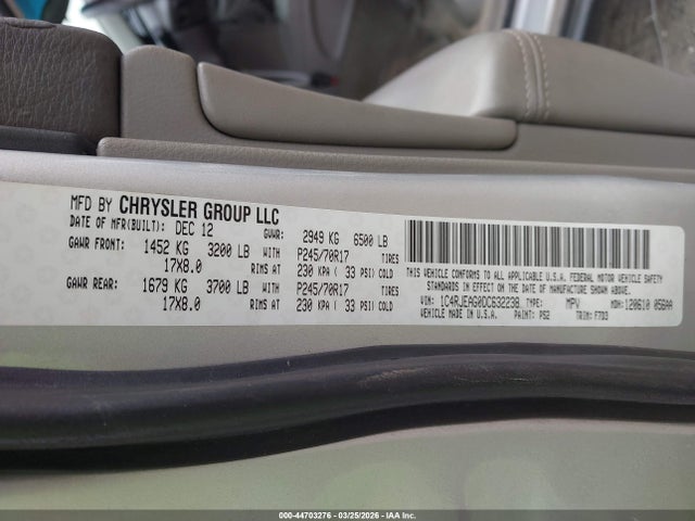 44703276 :رقم المزاد ، 1C4RJEAG0DC632238 vin ، 2013 Jeep Grand Cherokee Laredo مزاد بيع