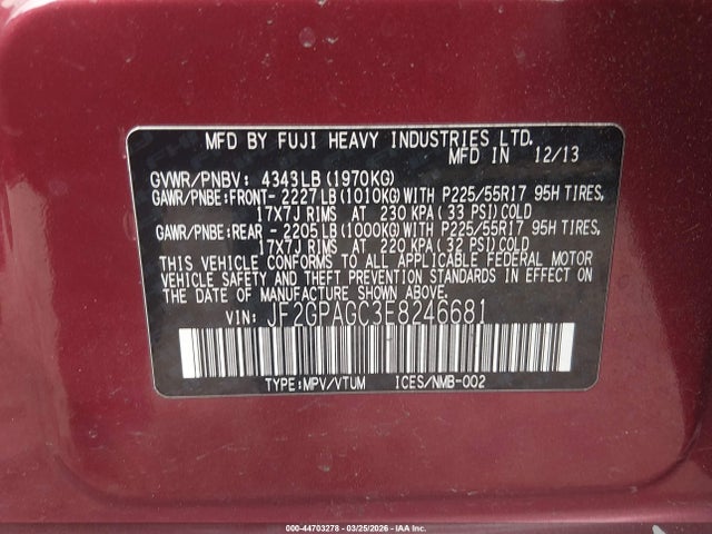 2014 SUBARU XV CROSSTREK JF2GPAGC3E8246681 Photo 8