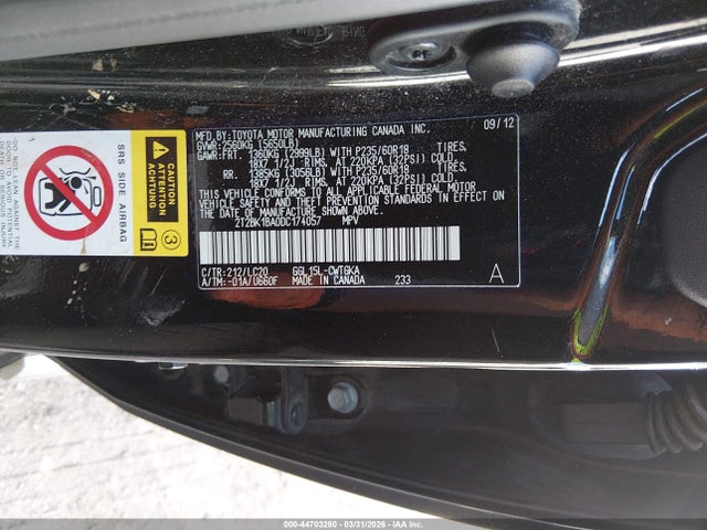44703280 :رقم المزاد ، 2T2BK1BA0DC174057 vin ، 2013 Lexus Rx 350 مزاد بيع