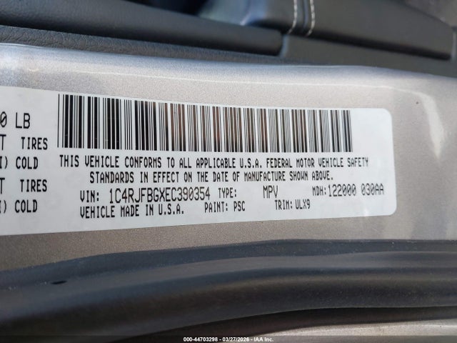 Aukcja sprzedaży 2014 Jeep Grand Cherokee Limited, vin: 1C4RJFBGXEC390354, numer aukcji: 44703298