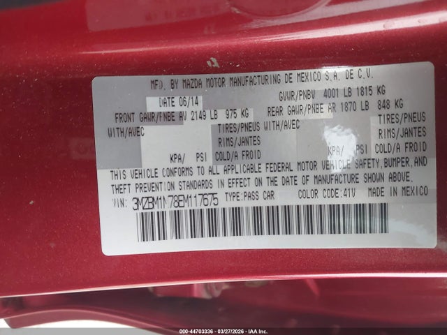 Продаж на аукціоні авто 2014 Mazda Mazda3 I Grand Touring, vin: 3MZBM1M78EM117675, номер лоту: 44703336