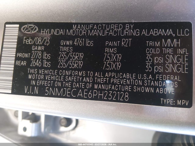 Auction sale of the 2023 Hyundai Tucson Limited, vin: 5NMJECAE6PH232128, lot number: 44703342