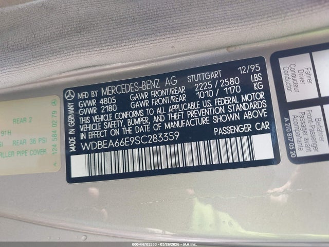 Продаж на аукціоні авто 1995 Mercedes-benz E 320, vin: WDBEA66E9SC283359, номер лоту: 44703353