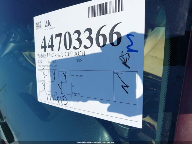 2012 Acura Tsx 2.4 მანქანა იყიდება აუქციონზე, vin: JH4CU2F63CC014078, აუქციონის ნომერი: 44703366