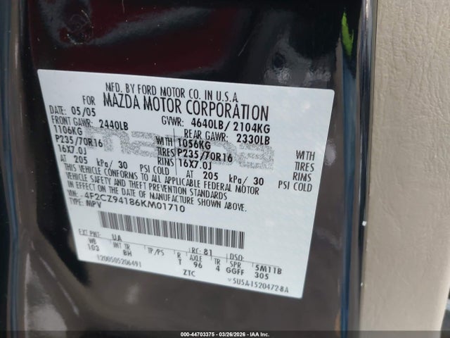 Продаж на аукціоні авто 2006 Mazda Tribute S, vin: 4F2CZ94186KM01710, номер лоту: 44703375