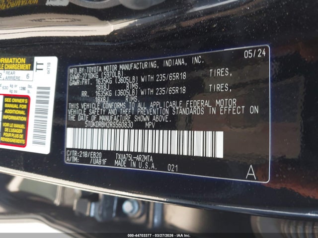 5TDKDRBH2RS560830 Toyota Highlander Xle
