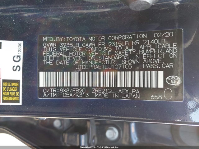 Toyota COROLLA LE 2020 JTDEPRAE1LJ107105 Image 9