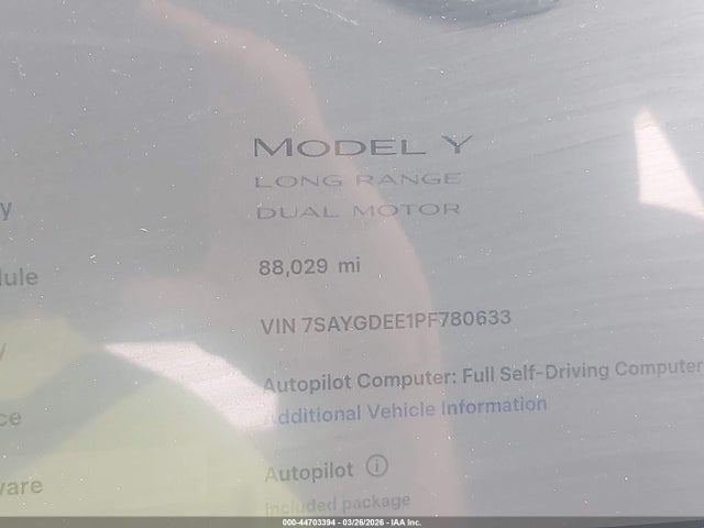 Продажа на аукционе авто 2023 Tesla Model Y Awd/long Range Dual Motor All-wheel Drive, vin: 7SAYGDEE1PF780633, номер лота: 44703394