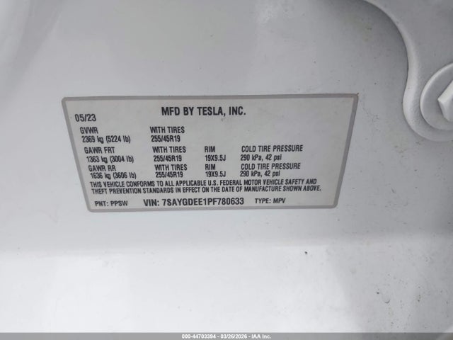 Продажа на аукционе авто 2023 Tesla Model Y Awd/long Range Dual Motor All-wheel Drive, vin: 7SAYGDEE1PF780633, номер лота: 44703394