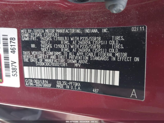 2011 TOYOTA SIENNA 5TDDK3DC7BS021381 Photo 8