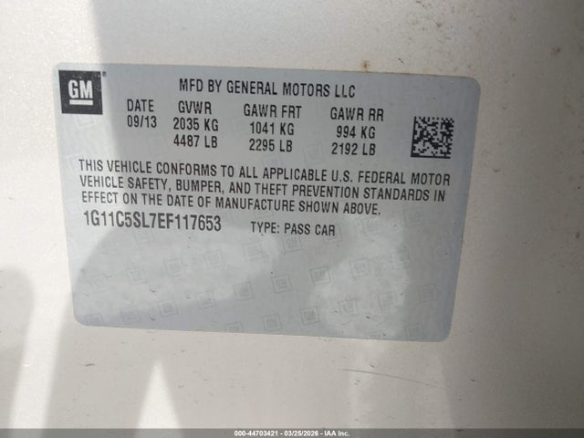 Aukcja sprzedaży 2014 Chevrolet Malibu 1lt, vin: 1G11C5SL7EF117653, numer aukcji: 44703421
