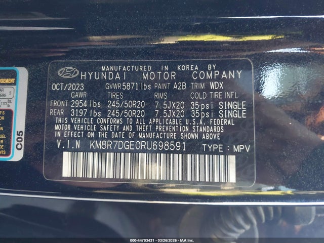 Продаж на аукціоні авто 2024 Hyundai Palisade Calligraphy, vin: KM8R7DGE0RU698591, номер лоту: 44703431