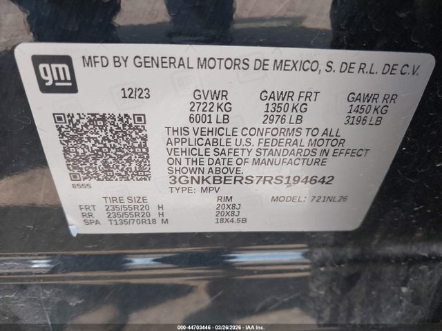 Aukcja sprzedaży 2024 Chevrolet Blazer Fwd Rs, vin: 3GNKBERS7RS194642, numer aukcji: 44703446