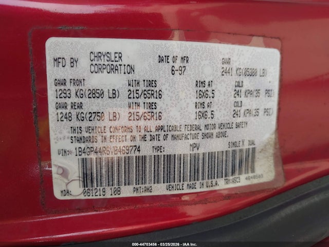 Продаж на аукціоні авто 1997 Dodge Grand Caravan Se, vin: 1B4GP44R6VB469774, номер лоту: 44703456