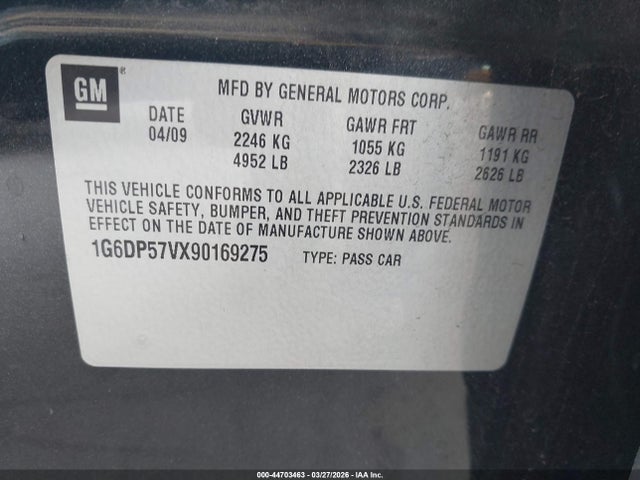 Продаж на аукціоні авто 2009 Cadillac Cts Standard, vin: 1G6DP57VX90169275, номер лоту: 44703463