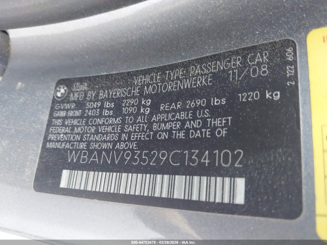 Aukcja sprzedaży 2009 Bmw 535i Xdrive, vin: WBANV93529C134102, numer aukcji: 44703478