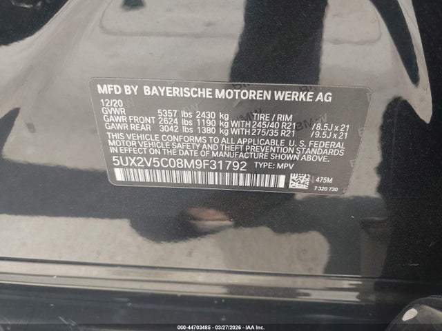 Aukcja sprzedaży 2021 Bmw X4 M40i, vin: 5UX2V5C08M9F31792, numer aukcji: 44703485
