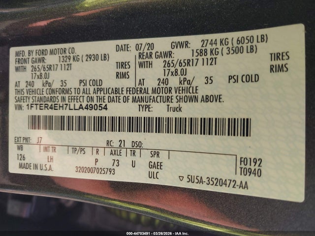 2020 FORD RANGER 1FTER4EH7LLA49054 Photo 8