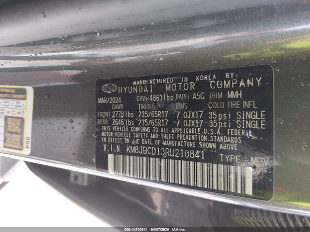44703501 :رقم المزاد ، KM8JBCD13RU210841 vin ، 2024 Hyundai Tucson Hybrid Blue مزاد بيع