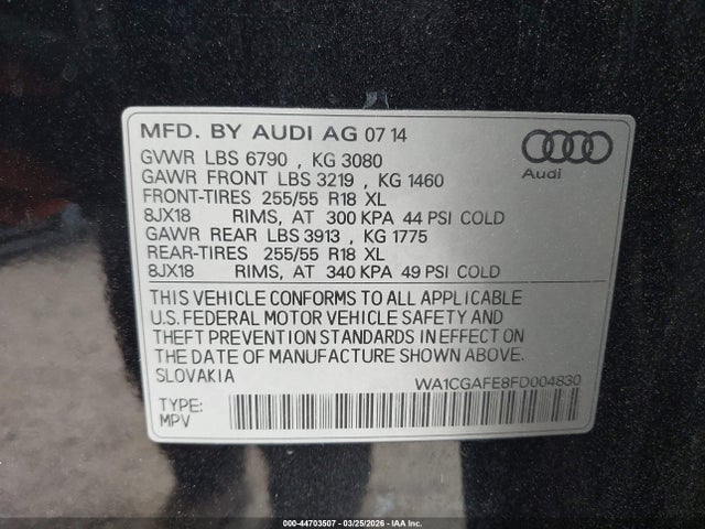 Продаж на аукціоні авто 2015 Audi Q7 3.0t Premium, vin: WA1CGAFE8FD004830, номер лоту: 44703507