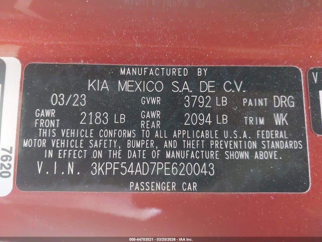 44703521 :رقم المزاد ، 3KPF54AD7PE620043 vin ، 2023 Kia Forte Gt-line مزاد بيع