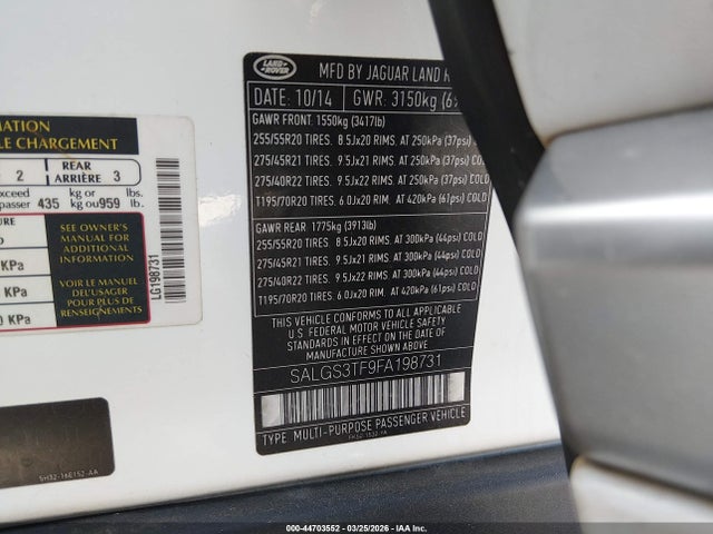 2015 LAND ROVER RANGE ROVER SALGS3TF9FA198731 Photo 8