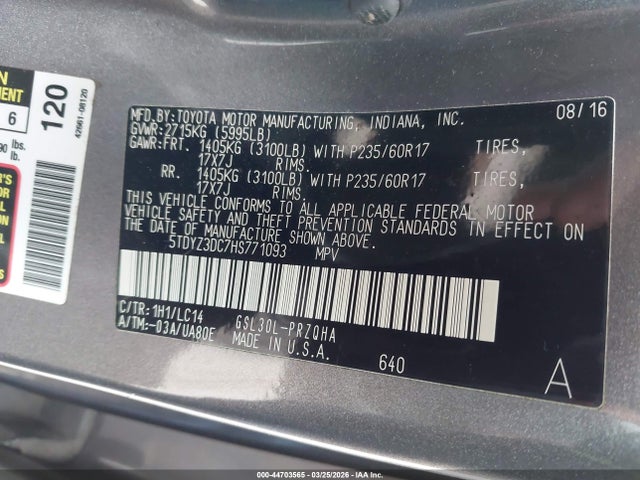 2017 TOYOTA SIENNA 5TDYZ3DC7HS771093 Photo 8