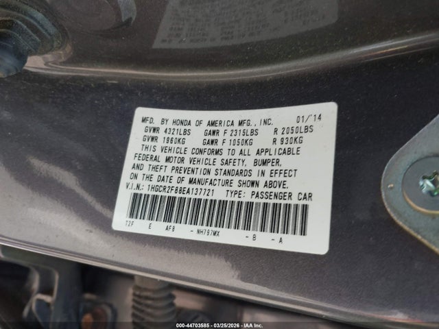 Продаж на аукціоні авто 2014 Honda Accord Ex-l, vin: 1HGCR2F88EA137721, номер лоту: 44703585