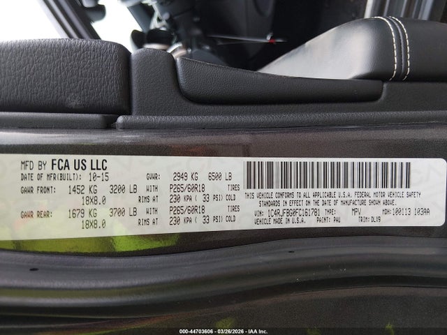 Продаж на аукціоні авто 2015 Jeep Grand Cherokee Limited, vin: 1C4RJFBG0FC161781, номер лоту: 44703606