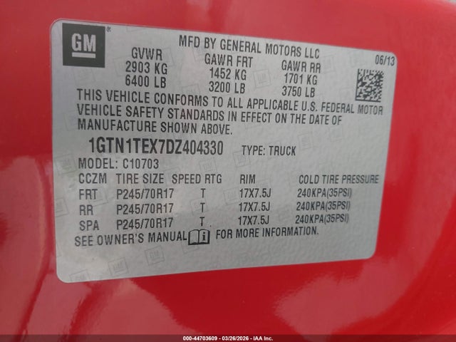 Продажа на аукционе авто 2013 Gmc Sierra 1500 Work Truck, vin: 1GTN1TEX7DZ404330, номер лота: 44703609
