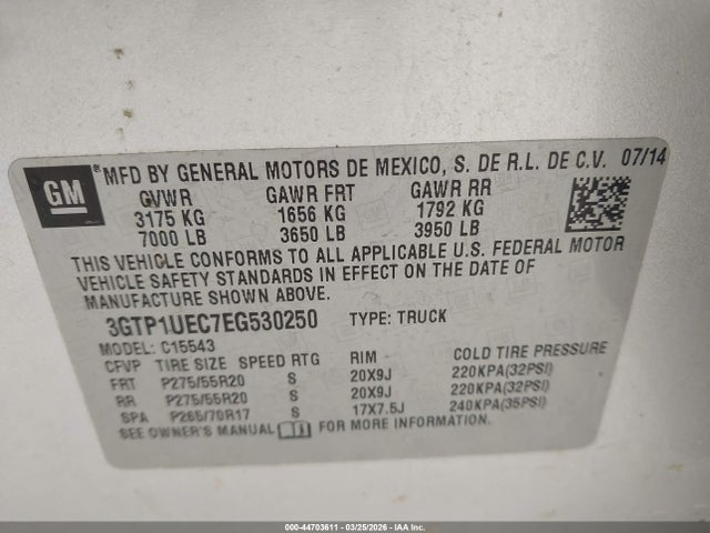 Aukcja sprzedaży 2014 Gmc Sierra 1500 Sle, vin: 3GTP1UEC7EG530250, numer aukcji: 44703611