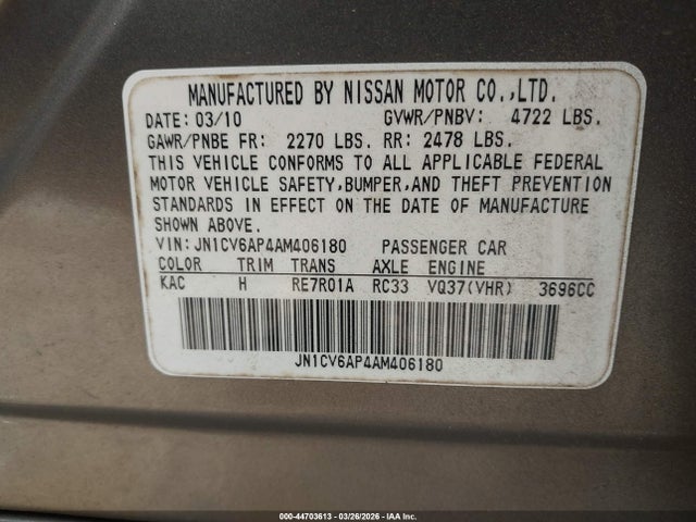 Продажа на аукционе авто 2010 Infiniti G37 Journey, vin: JN1CV6AP4AM406180, номер лота: 44703613