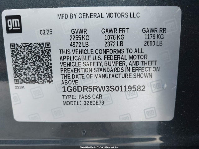 2025 Cadillac Ct5-v V-series Rwd მანქანა იყიდება აუქციონზე, vin: 1G6DR5RW3S0119582, აუქციონის ნომერი: 44703646