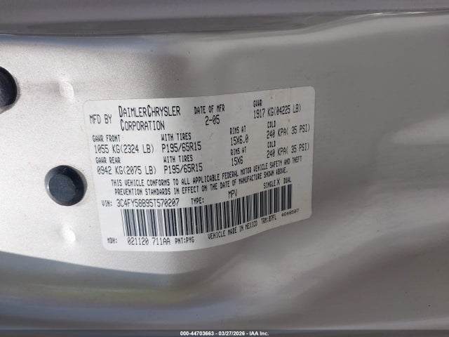 Продаж на аукціоні авто 2005 Chrysler Pt Cruiser Touring, vin: 3C4FY58B95T570207, номер лоту: 44703663