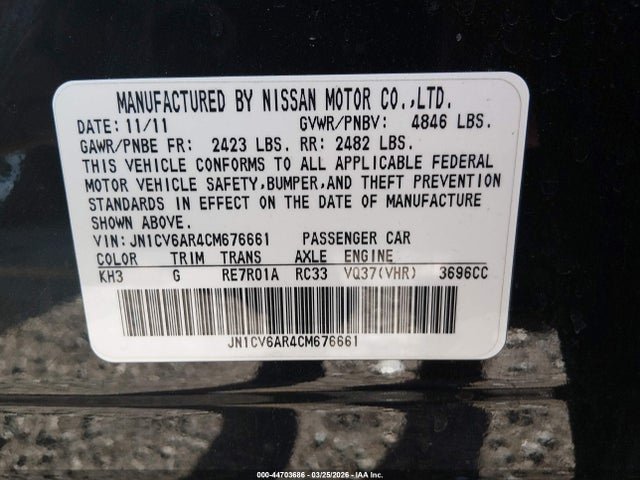 Продаж на аукціоні авто 2012 Infiniti G37x, vin: JN1CV6AR4CM676661, номер лоту: 44703686