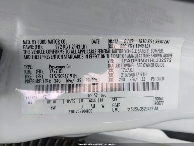 Продаж на аукціоні авто 2017 Ford Focus Sel, vin: 1FADP3M21HL332572, номер лоту: 44703690