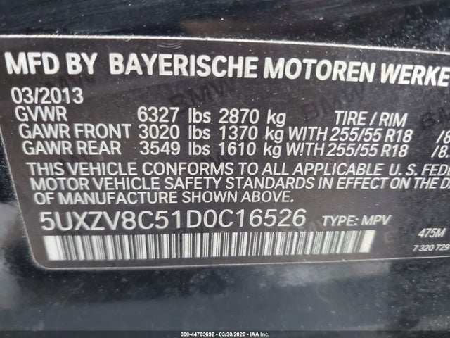 Aukcja sprzedaży 2013 Bmw X5 Xdrive50i, vin: 5UXZV8C51D0C16526, numer aukcji: 44703692