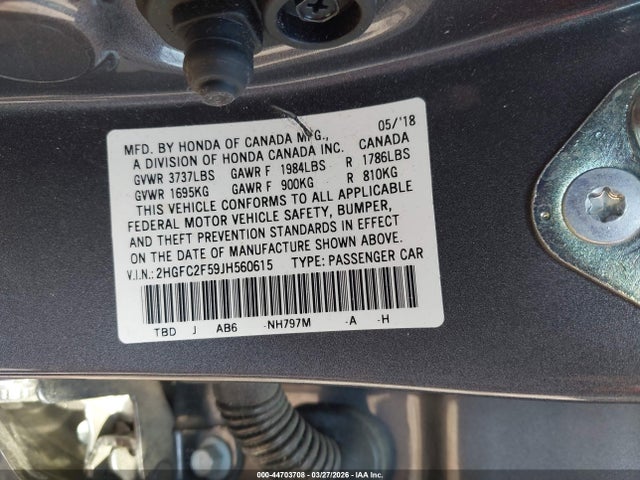 44703708 :رقم المزاد ، 2HGFC2F59JH560615 vin ، 2018 Honda Civic Lx مزاد بيع