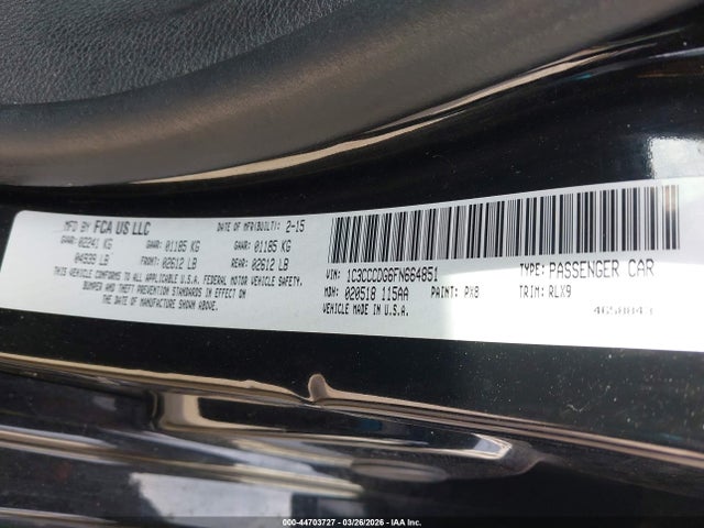 2015 Chrysler 200 S მანქანა იყიდება აუქციონზე, vin: 1C3CCCDG6FN664851, აუქციონის ნომერი: 44703727
