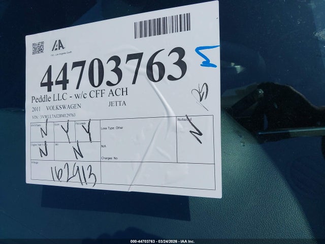 Продаж на аукціоні авто 2011 Volkswagen Jetta 2.0l Tdi, vin: 3VWLL7AJ2BM129763, номер лоту: 44703763