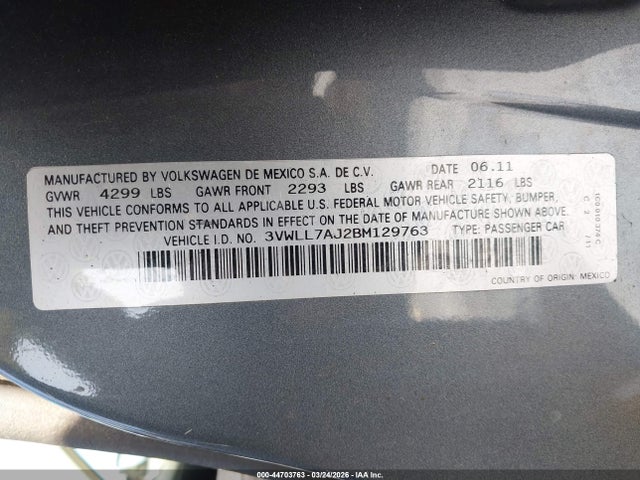 Продаж на аукціоні авто 2011 Volkswagen Jetta 2.0l Tdi, vin: 3VWLL7AJ2BM129763, номер лоту: 44703763