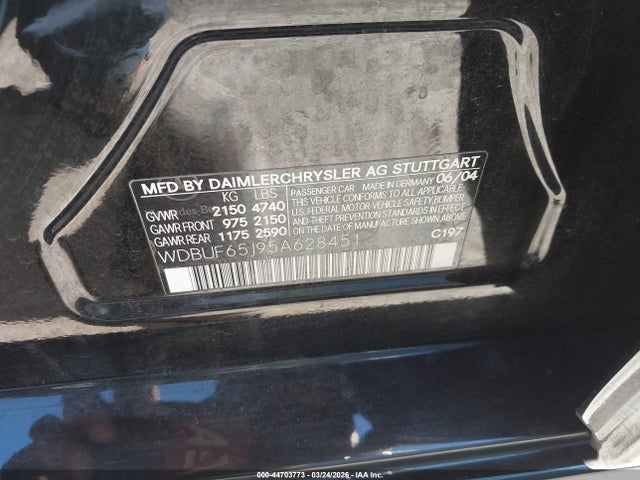 Продаж на аукціоні авто 2005 Mercedes-benz E 320, vin: WDBUF65J95A628451, номер лоту: 44703773
