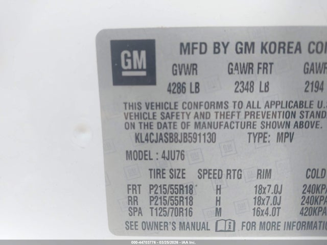 2018 Buick Encore Preferred მანქანა იყიდება აუქციონზე, vin: KL4CJASB8JB591130, აუქციონის ნომერი: 44703776