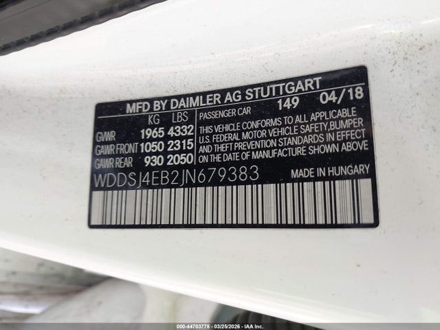 Продажа на аукционе авто 2018 Mercedes-benz Cla 250, vin: WDDSJ4EB2JN679383, номер лота: 44703778