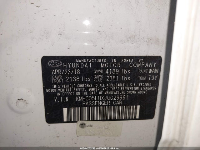 KMHC05LHXJU029961 Hyundai Ioniq Electric Limited