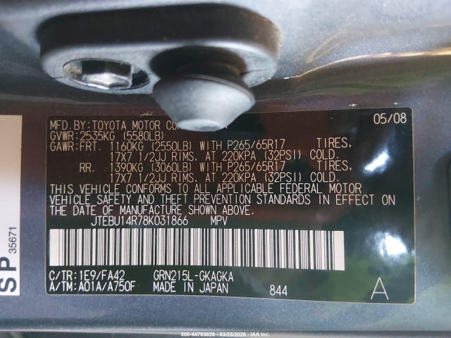 2008 TOYOTA 4RUNNER JTEBU14R78K031866 Photo 8